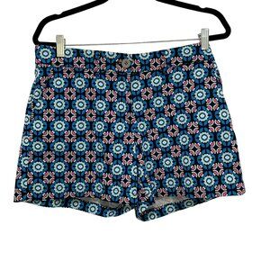 Crown & Ivy Shorts Womens 10 Blue Pink Geometric Cotton Stretch Preppy Coastal